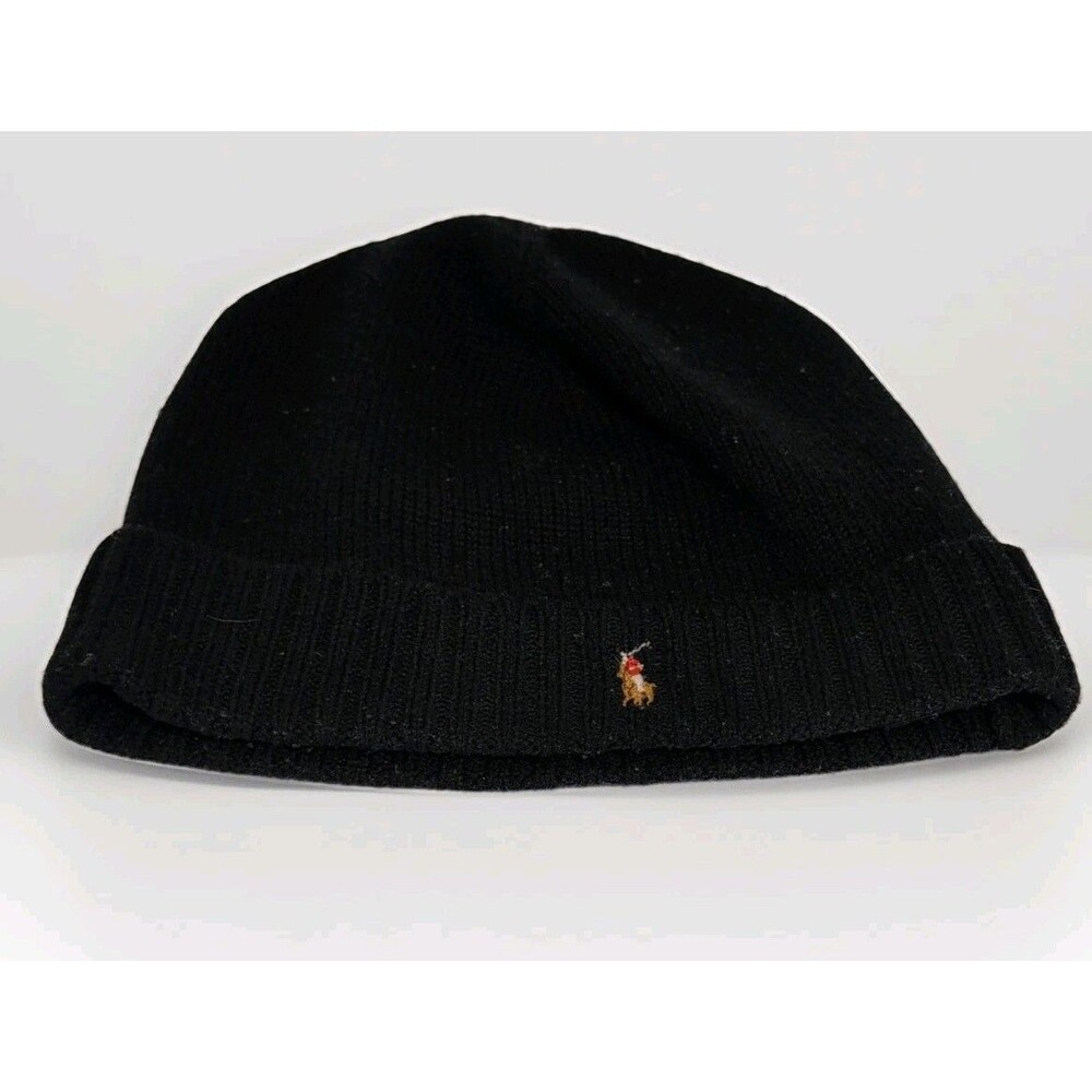 Polo Ralph Lauren Adult One Size Black Wool Blend Cuff Beanie Multicolor Pony